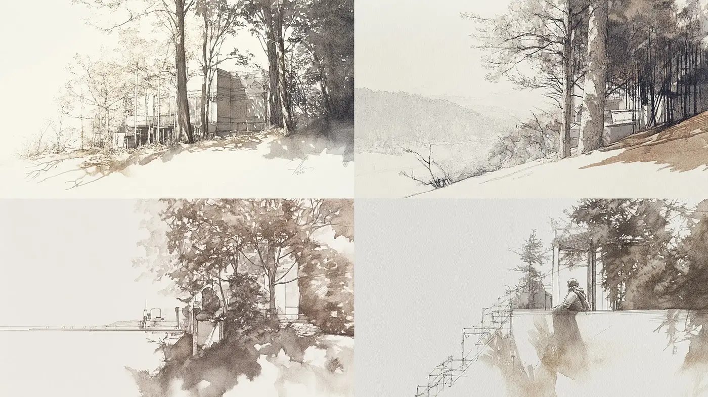 Ethereal Sepia-Toned Landscape Renderings - Midjourney sref style