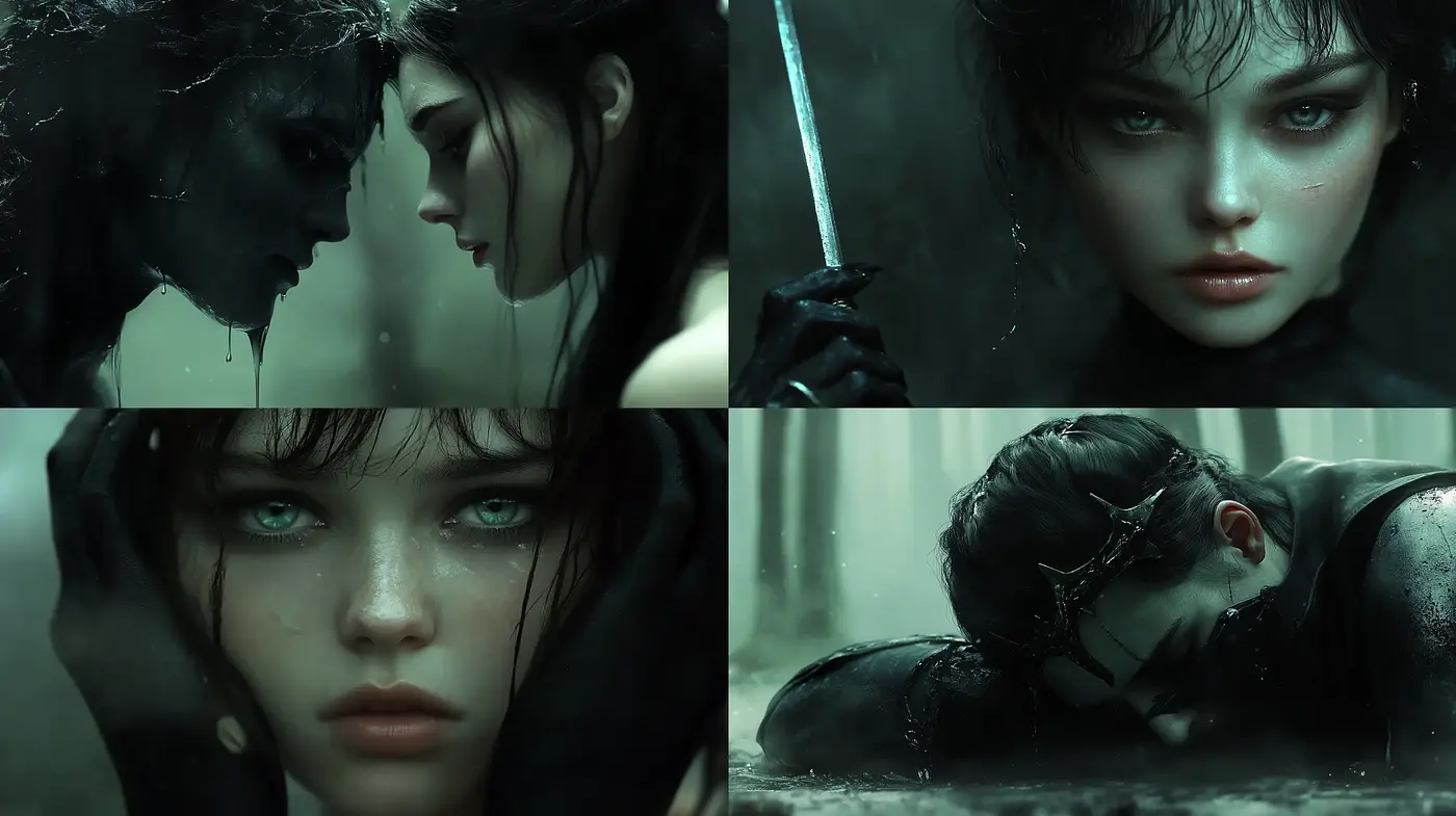 Rain-Soaked Elegance: A Dark Fantasy Portrait Series - Midjourney sref style