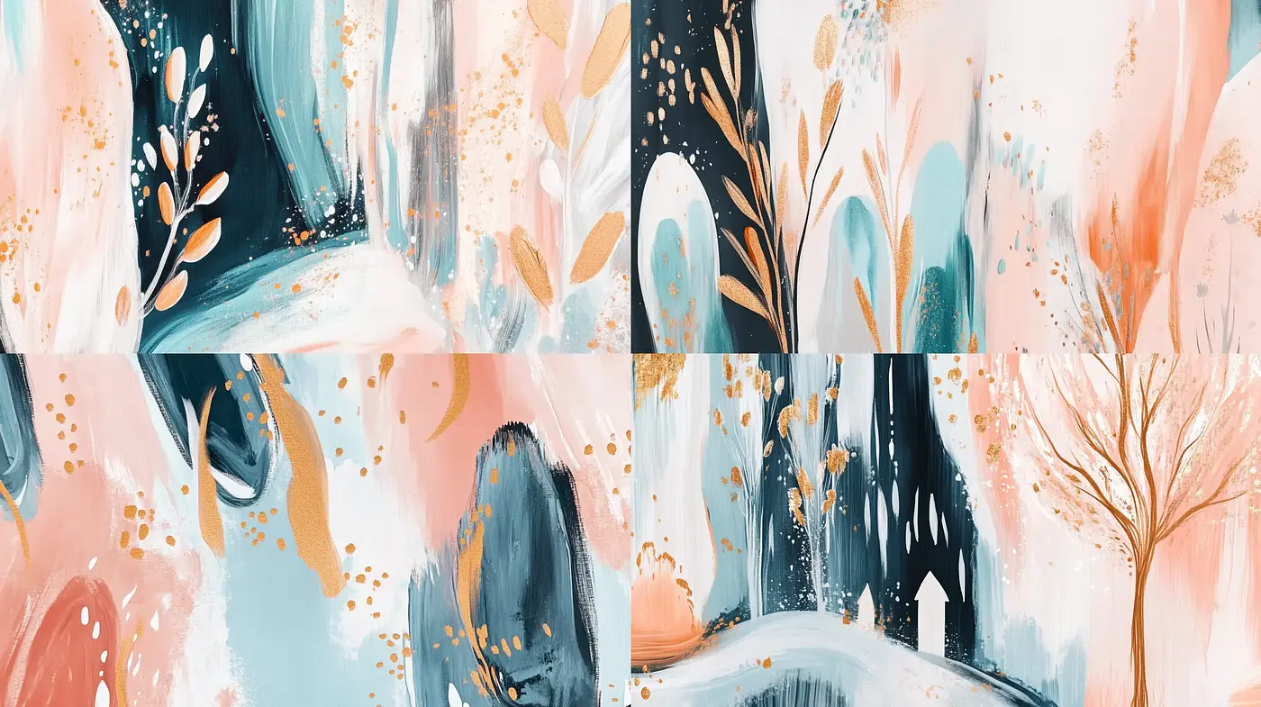 Contemporary Whimsical Blush Tones with Abstract Nature - Midjourney sref style