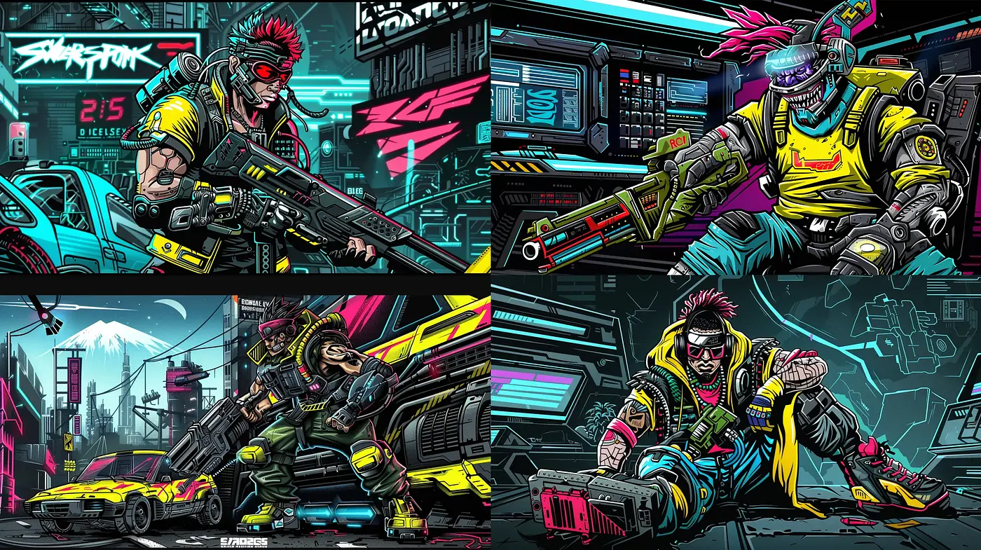 Futuristic Cyberpunk Streets with Neon Graffiti Art Style - Midjourney sref style