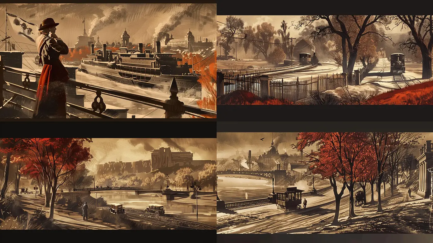 Sepia-toned Serenity: A Harmonious Blend of Vintage Panoramas and Ephemeral Autumns - Midjourney sref style
