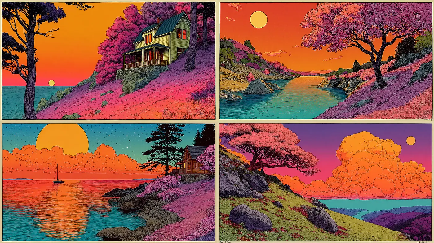 Vibrant, surreal landscapes with a whimsical touch - Midjourney sref style