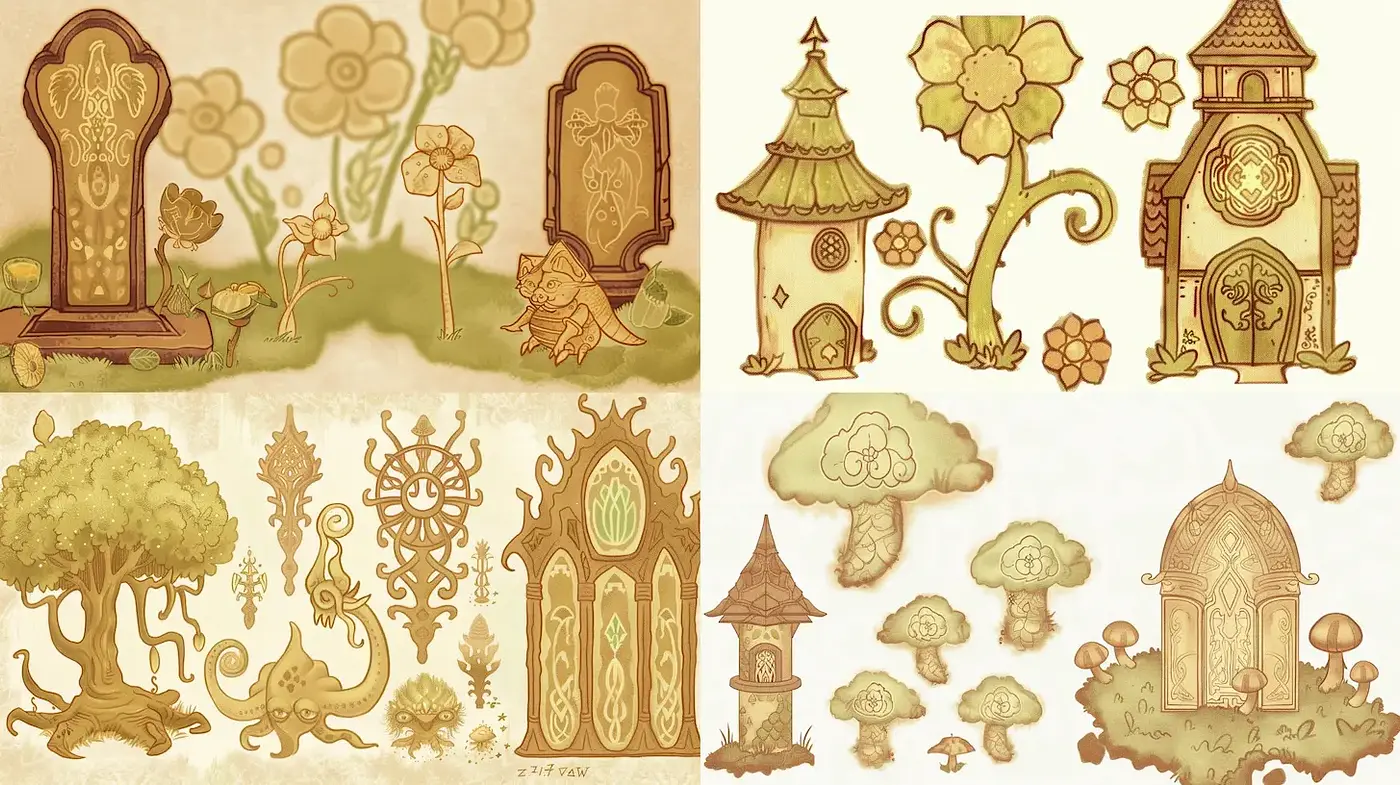 Whimsical Illustrations with a Vintage Fantasy Aesthetic - Midjourney sref style