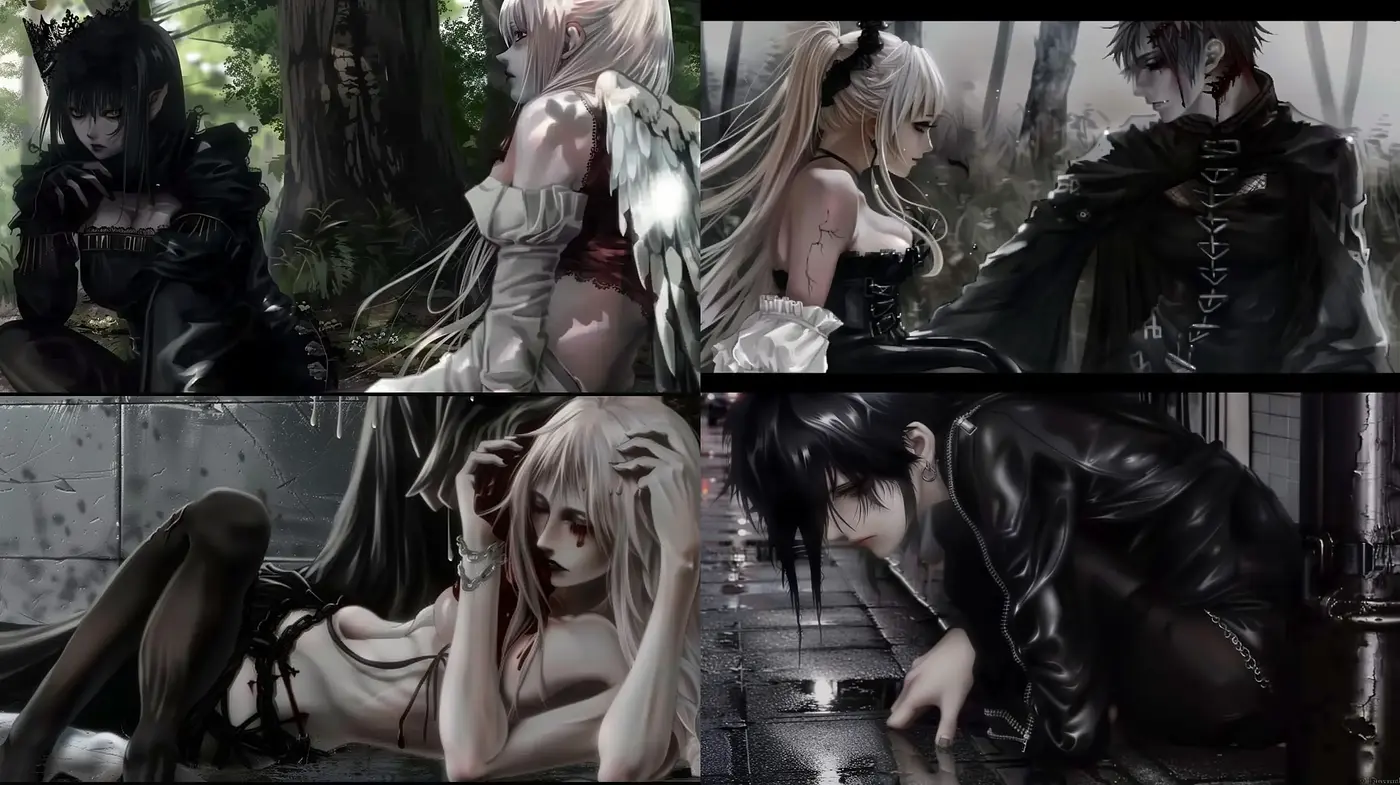 Gothic Elegance in Monochrome: A Study in Dark Fantasy and Anime-Inspired Artistry - Midjourney sref style
