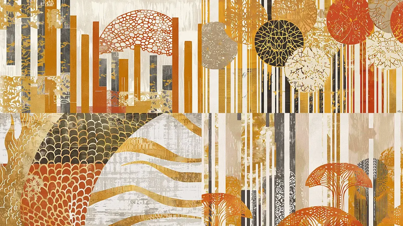 Intricate Geometric and Organic Fusion with Warm Earthy Tones - Midjourney sref style