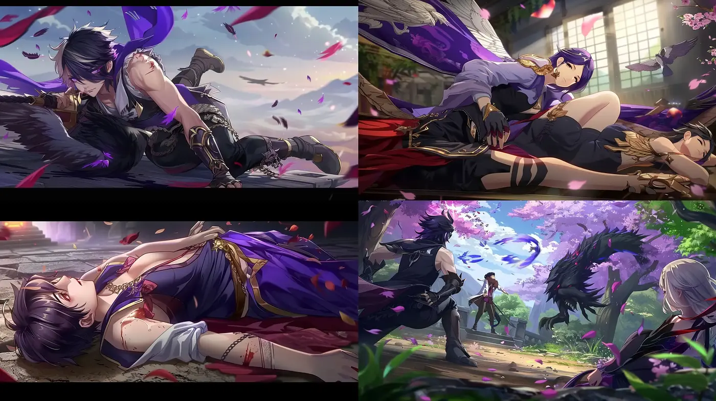 Ethereal Twilight: A Symphony of Amethyst and Dynamic Anime Artistry - Midjourney sref style