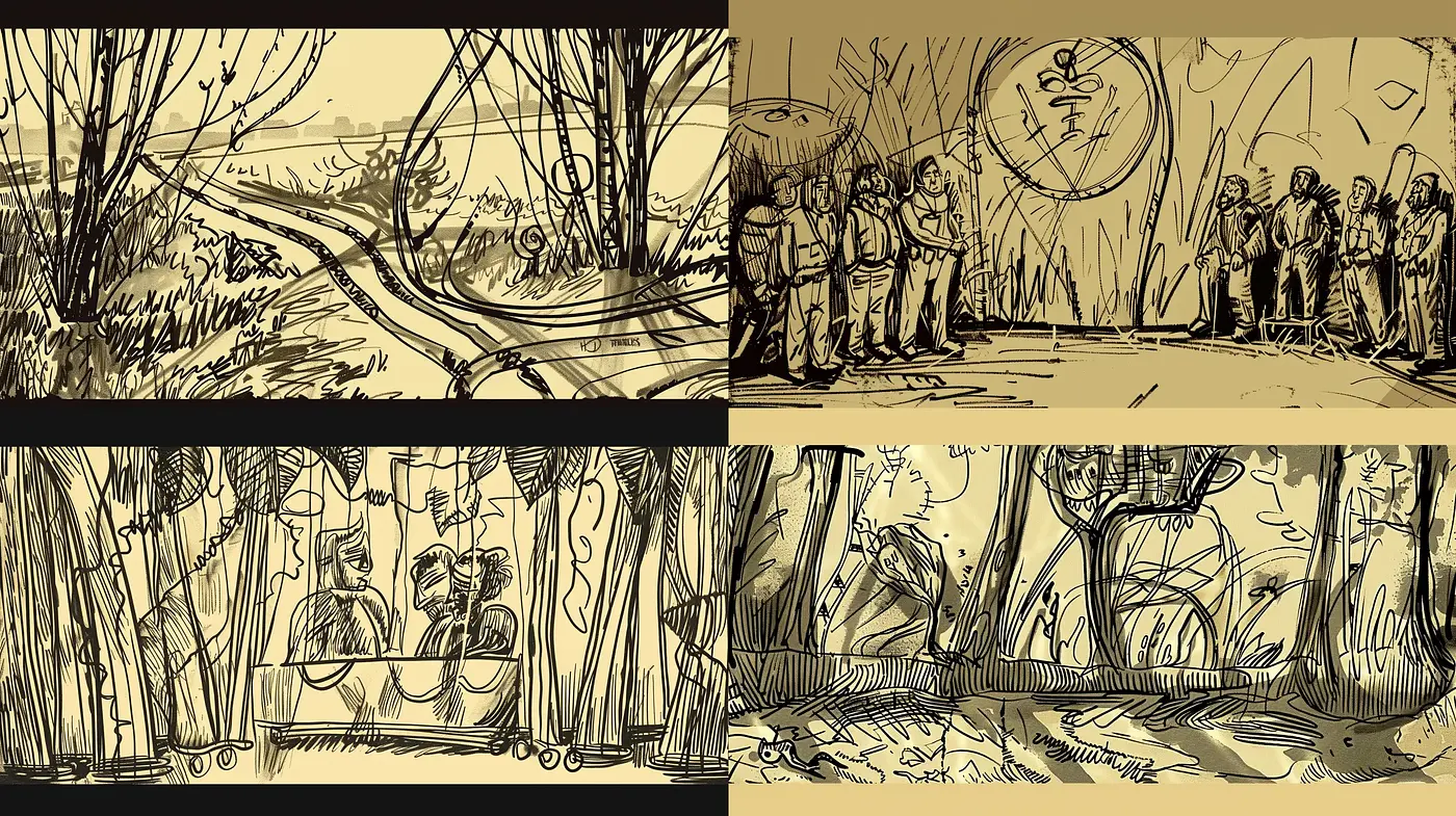 Sepia-Toned Sketchbook Narratives - Midjourney sref style
