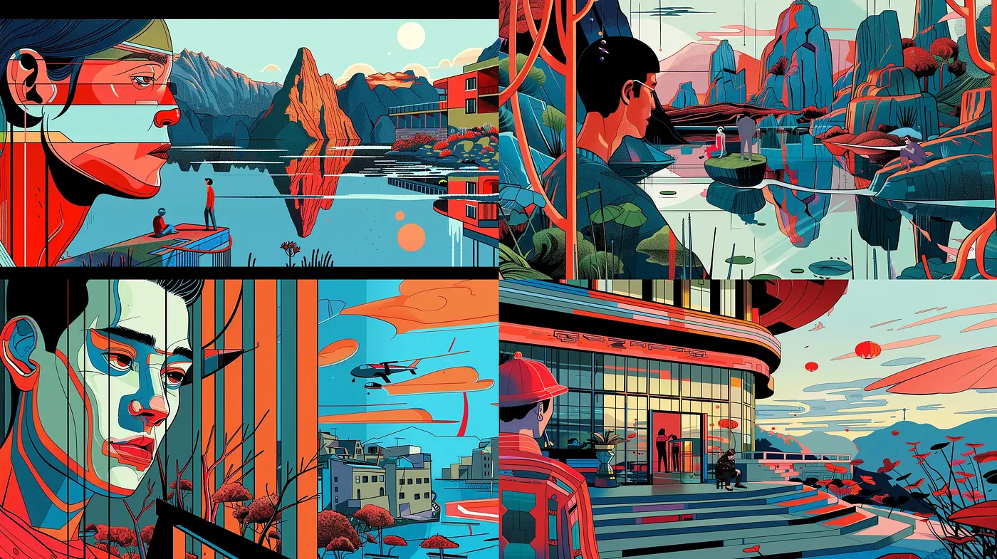 Futuristic Retro Vistas with Stylized Graphic Novel Flair - Midjourney sref style