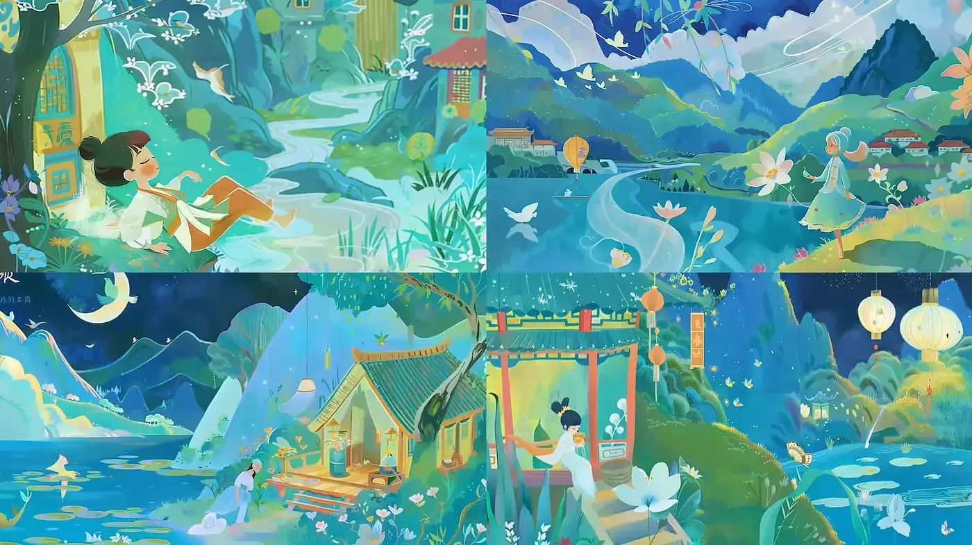Serene Nature-Inspired Illustrations with a Harmonious Aesthetic - Midjourney sref style
