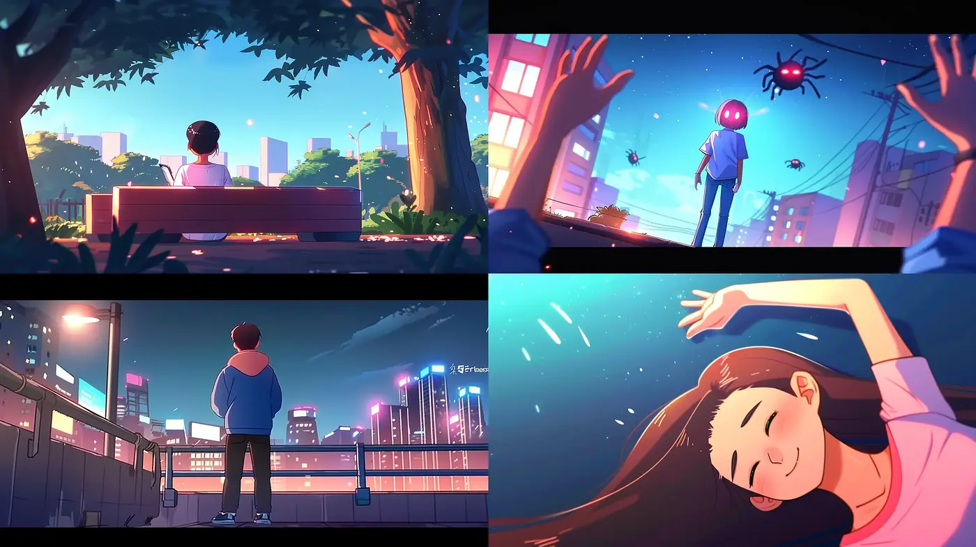 Twilight Hues and Anime Aesthetics in Dreamy Urban Vistas - Midjourney sref style