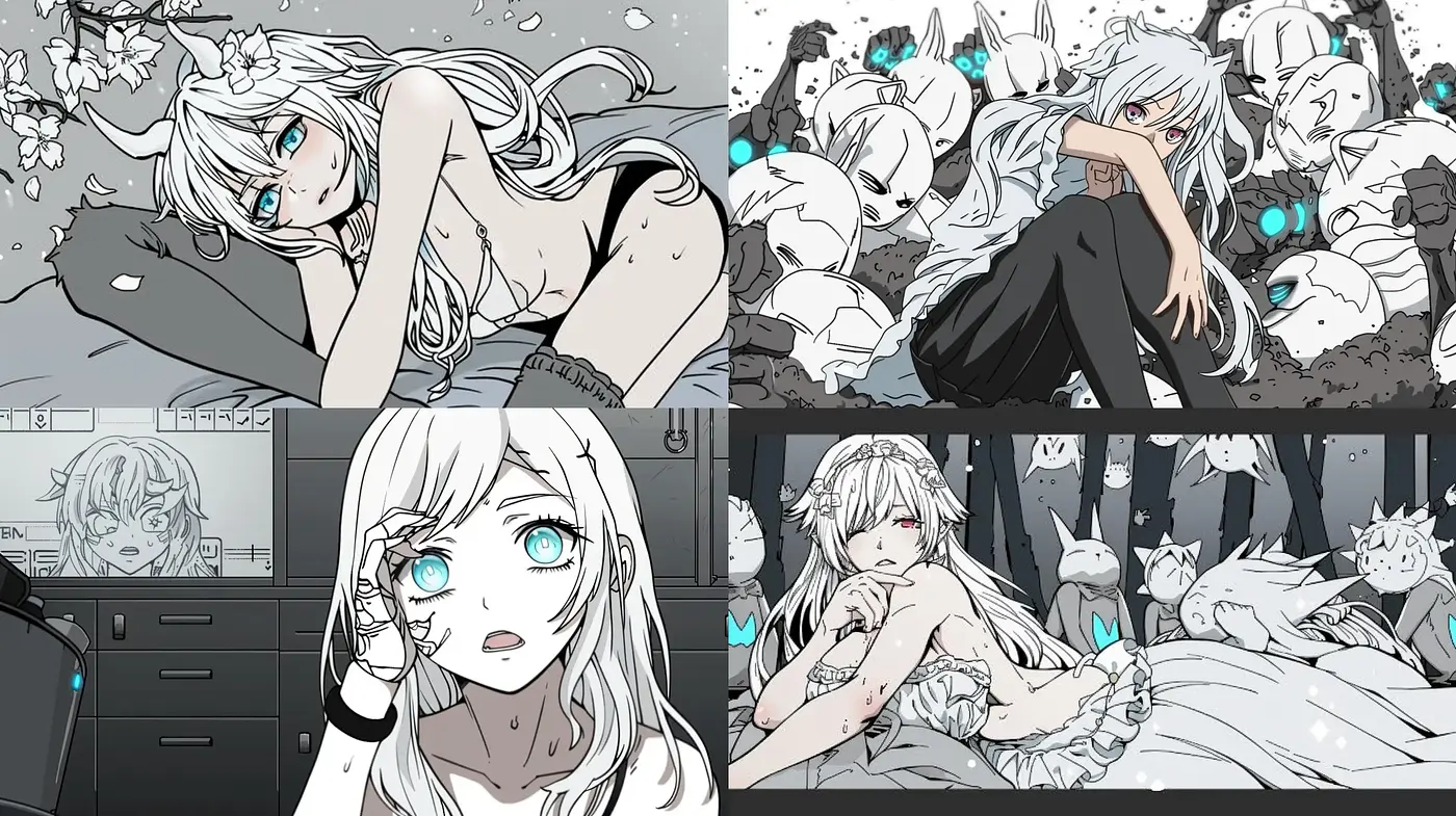 Monochrome Elegance with a Touch of Icy Blue: An Anime-Inspired Serenity - Midjourney sref style