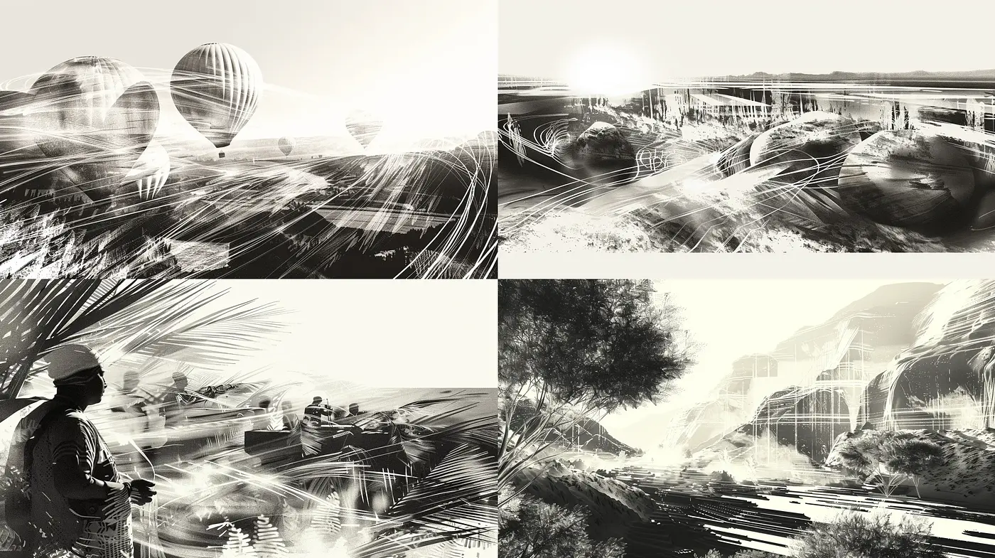 Monochromatic Dreamscape in Dynamic Brushwork - Midjourney sref style