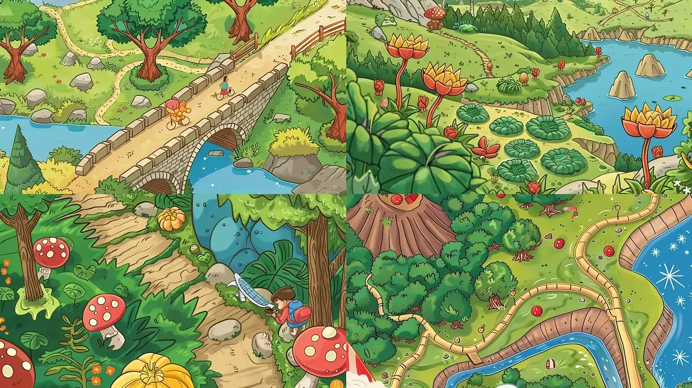 Vibrant, whimsical landscape style emphasizing fantasy elements - Midjourney sref style