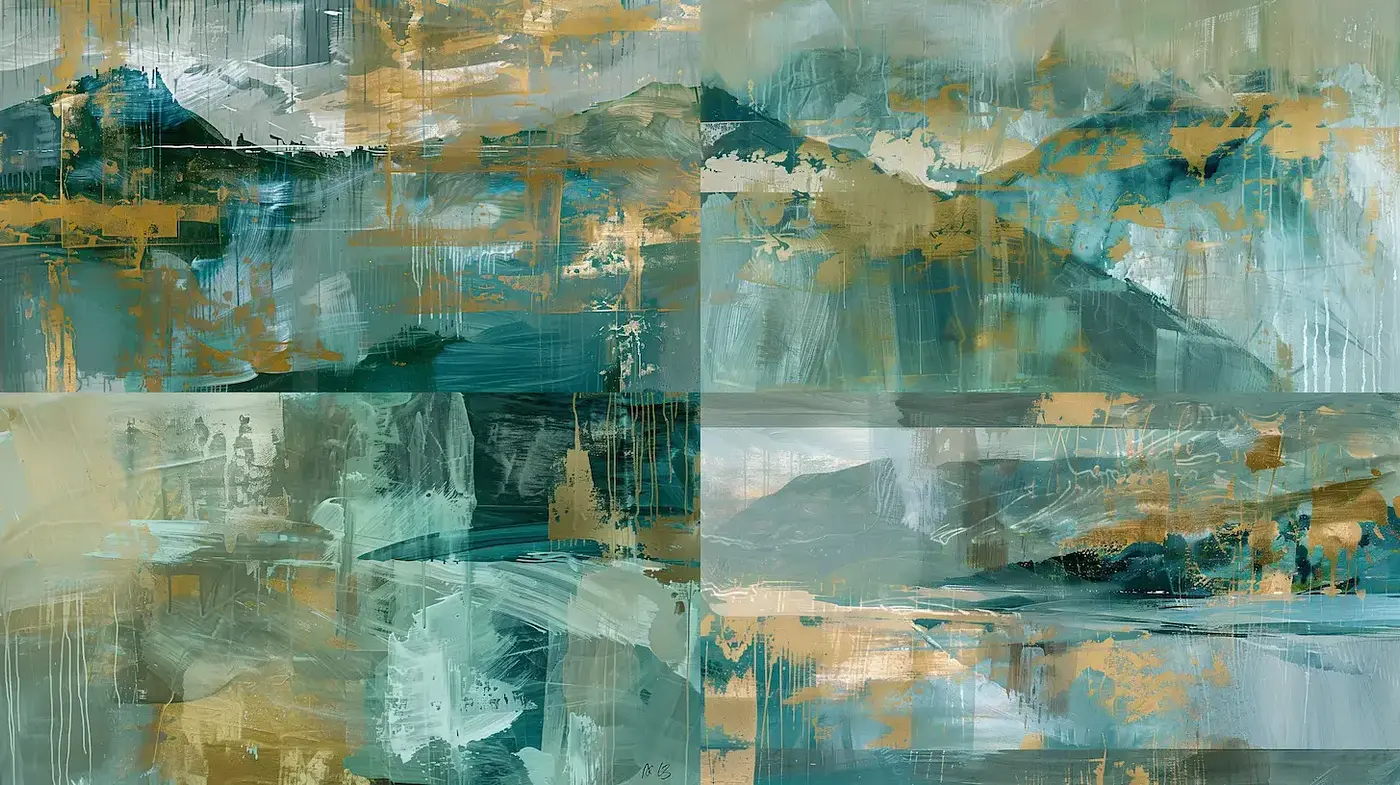 Harmonious Abstract Landscape with Earthy Tones and Fluid Brushwork - Midjourney sref style