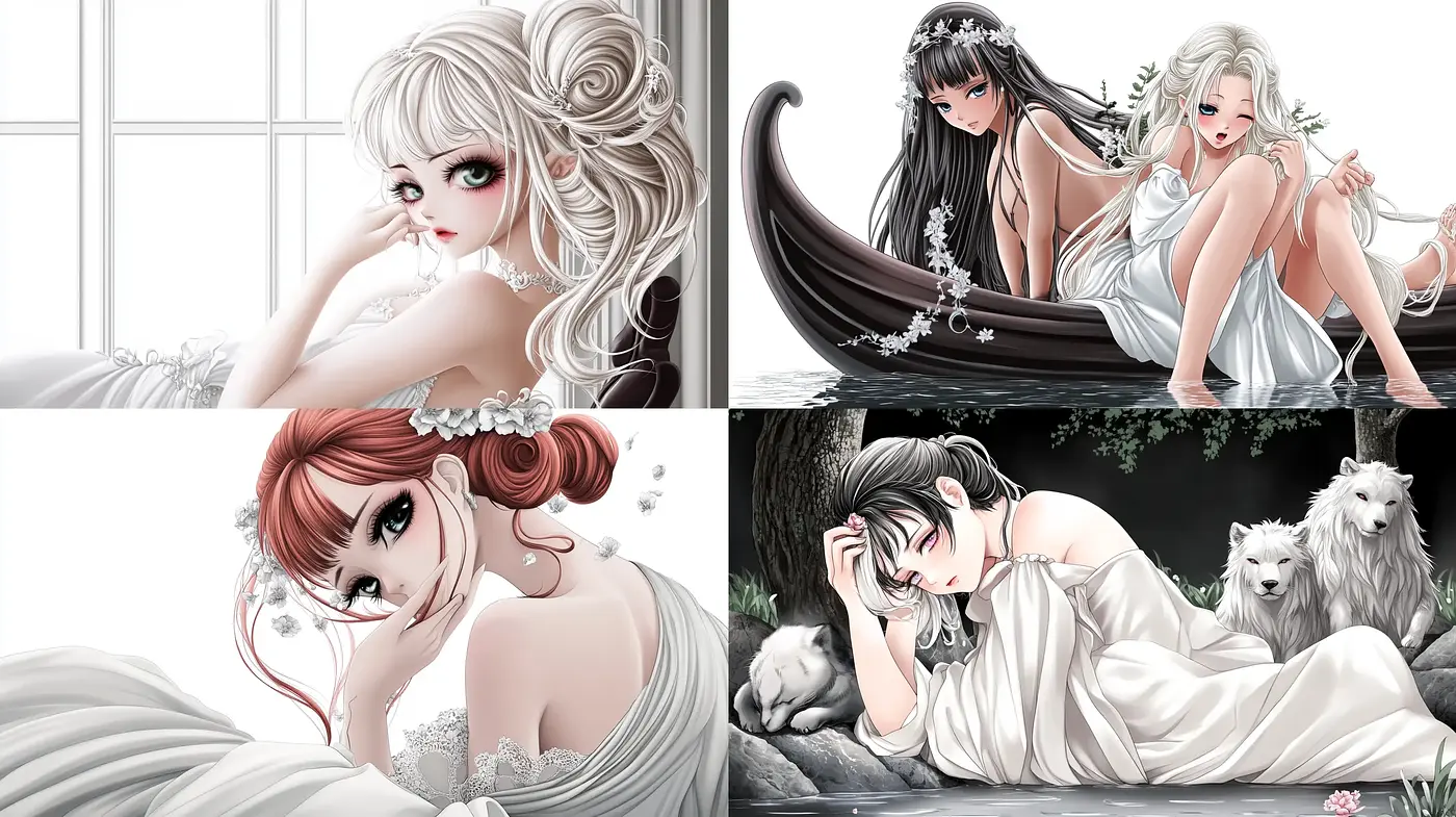 Ethereal Elegance: The Graceful Harmony of Monochrome and Pastel Tones in Anime-Inspired Digital Art - Midjourney sref style