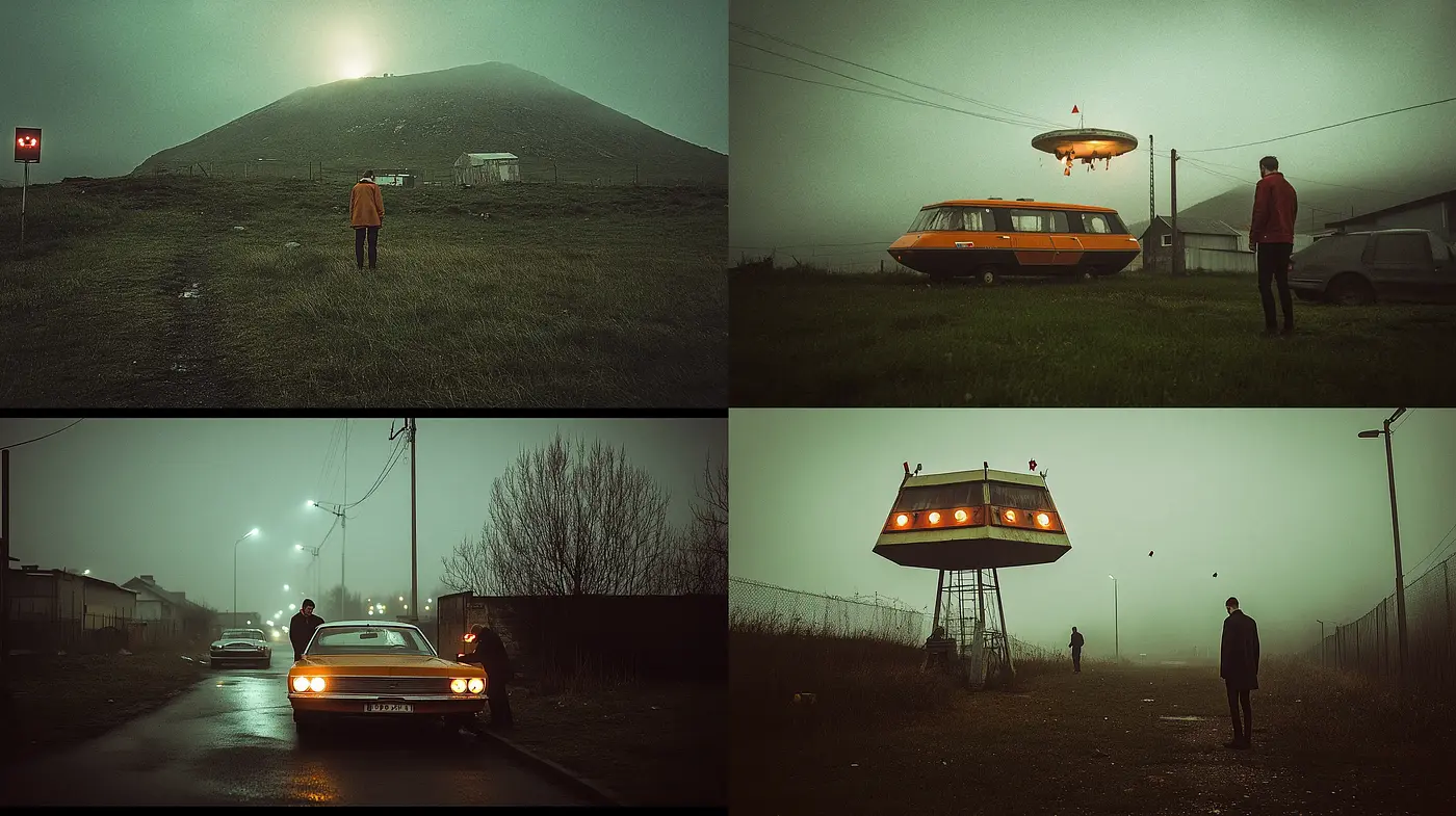 Ethereal Dusk: Cinematic Ambiance with Surrealist Overtones - Midjourney sref style