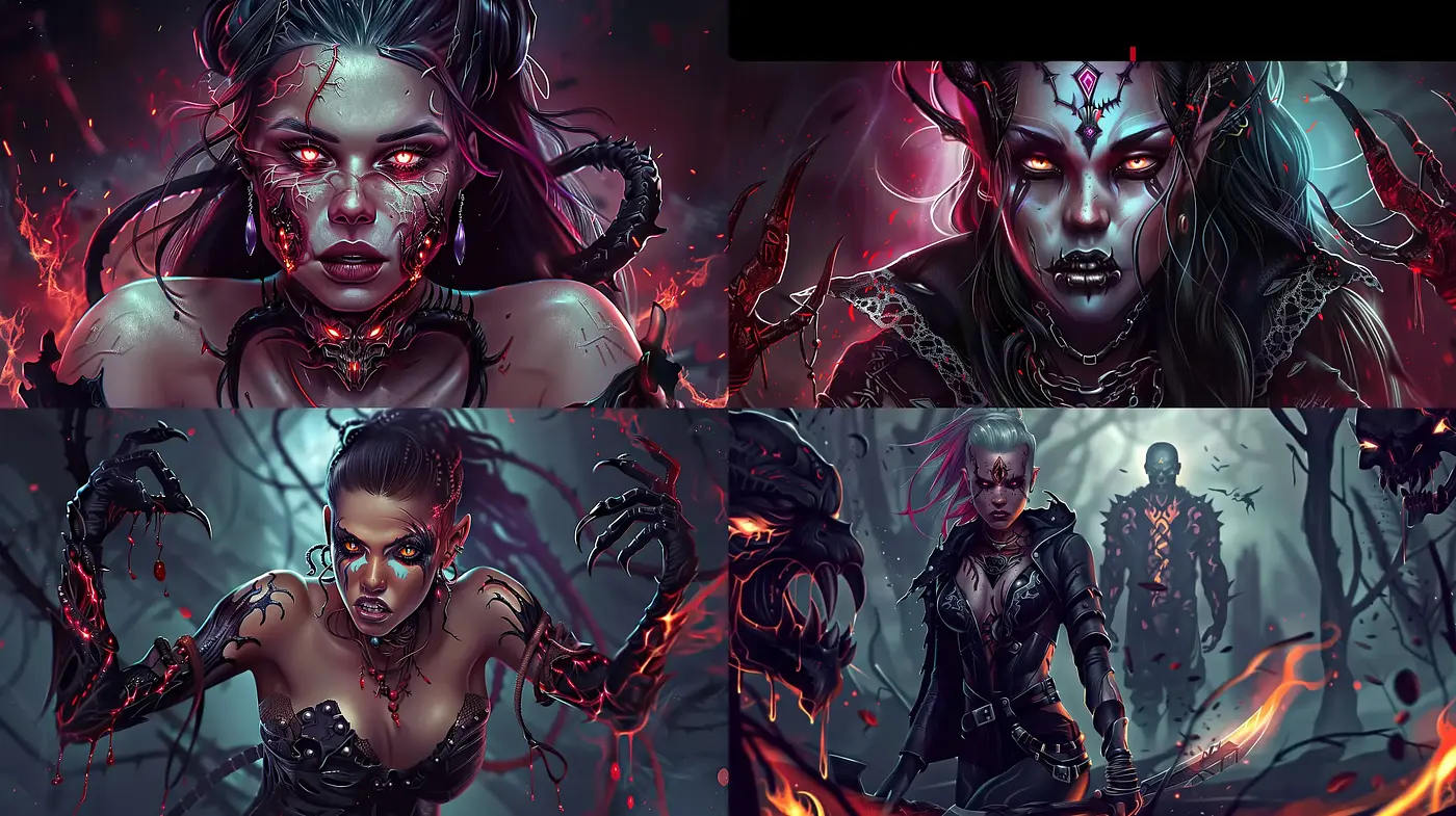 Gothic Fantasy Intensity: A Dark Artistic Convergence of Dramatic Imagery - Midjourney sref style