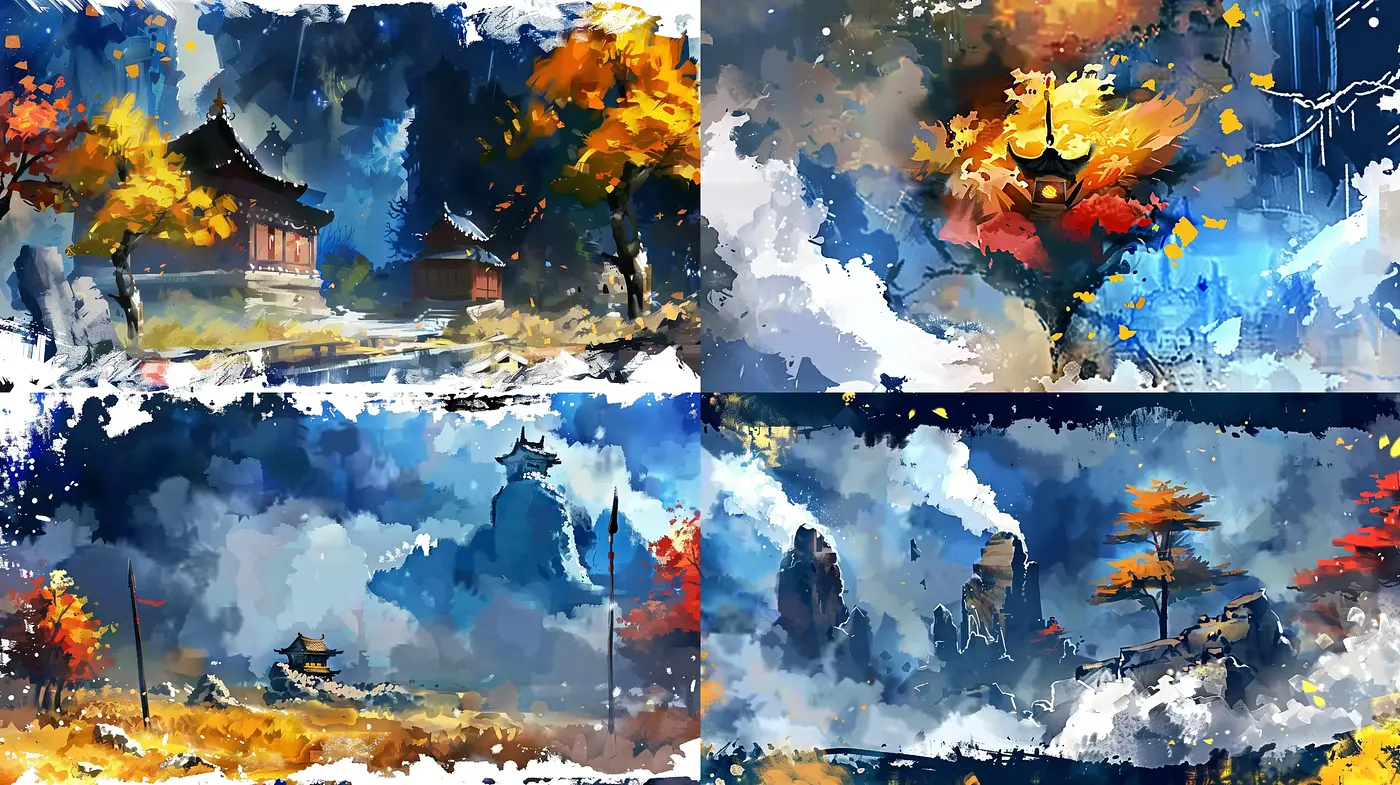 Autumnal Fusion of Eastern Ethos and Impressionistic Brushwork - Midjourney sref style