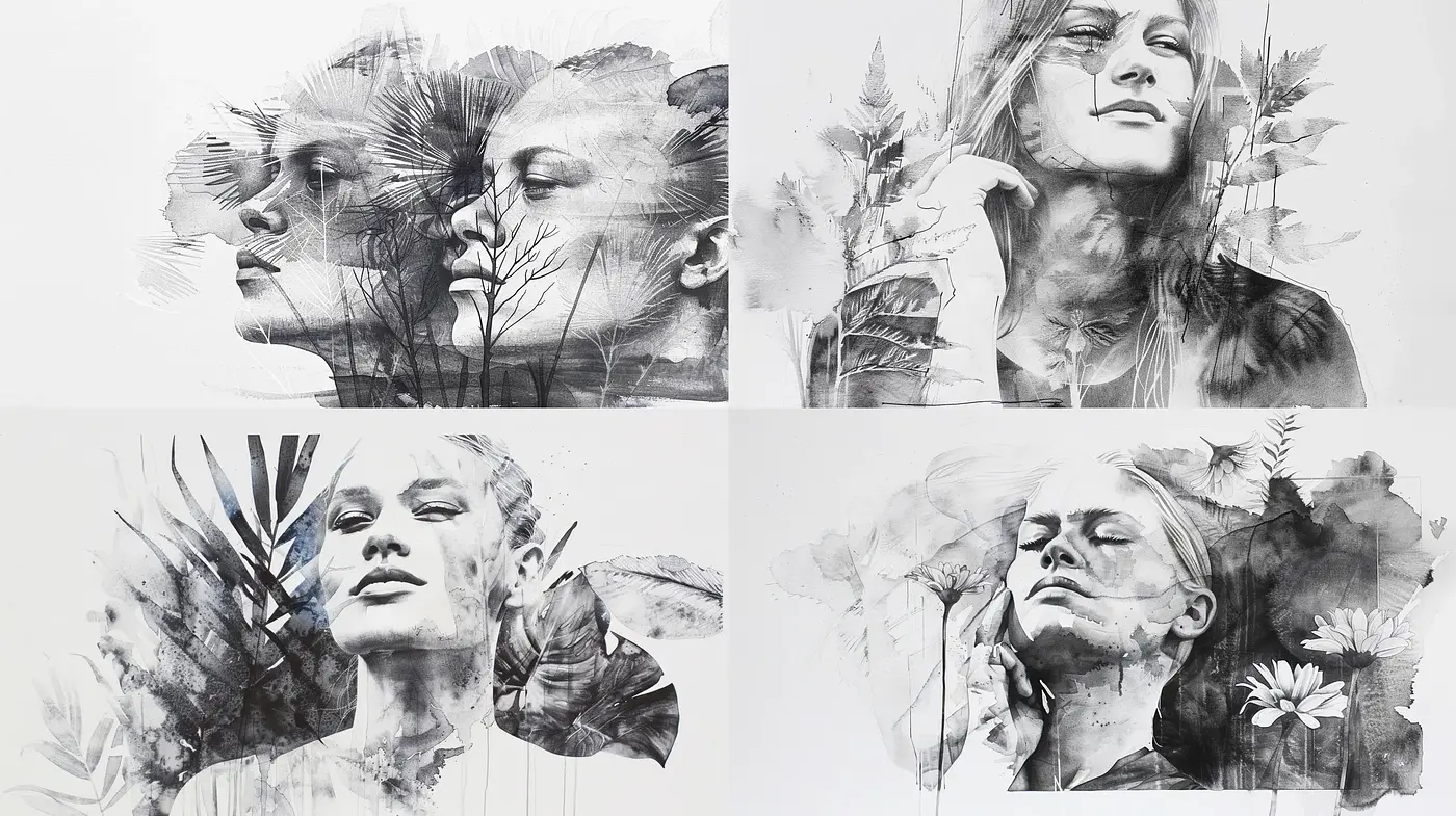 Ethereal Monochromatic Botanical Portraits - Midjourney sref style