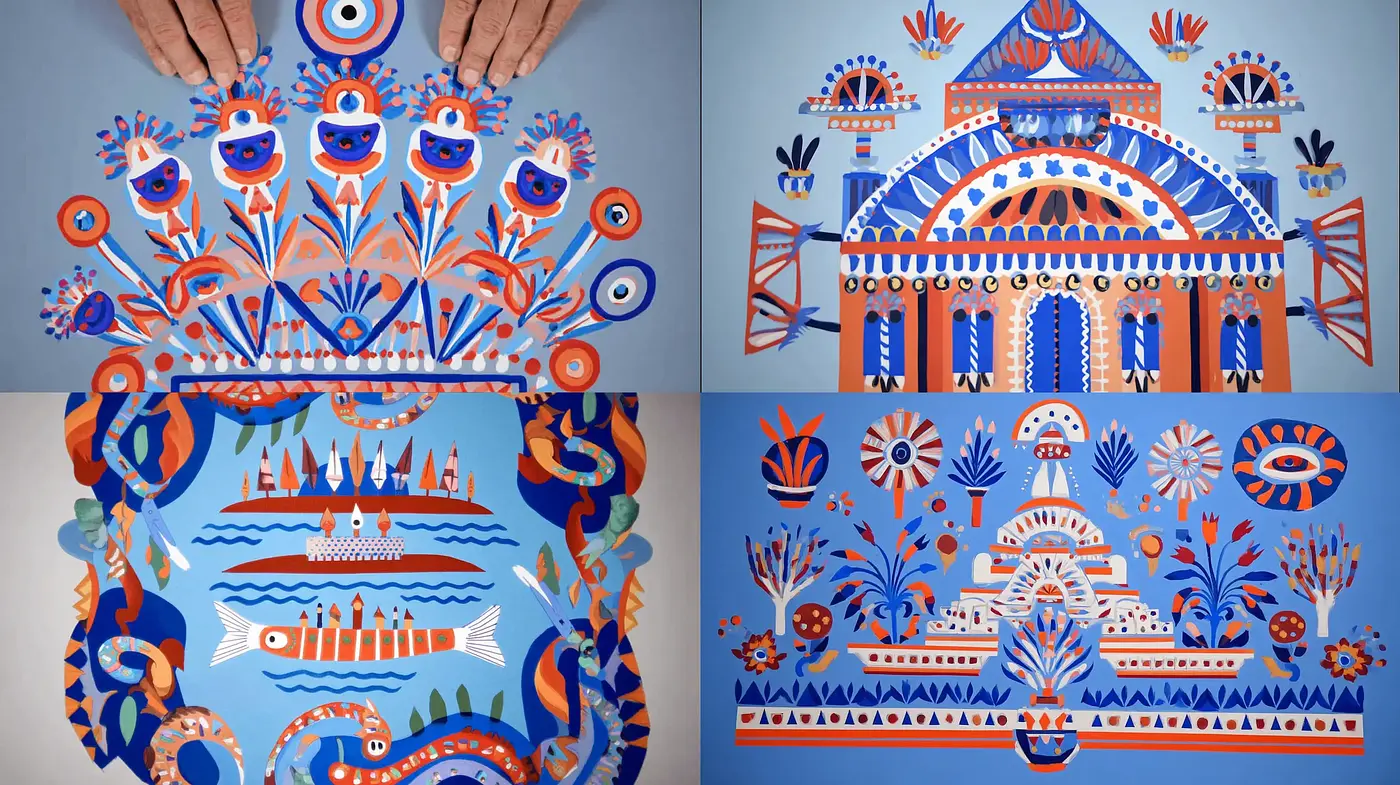 Vibrant and Playful Folk Art Aesthetic with Intricate Patterns - Midjourney sref style