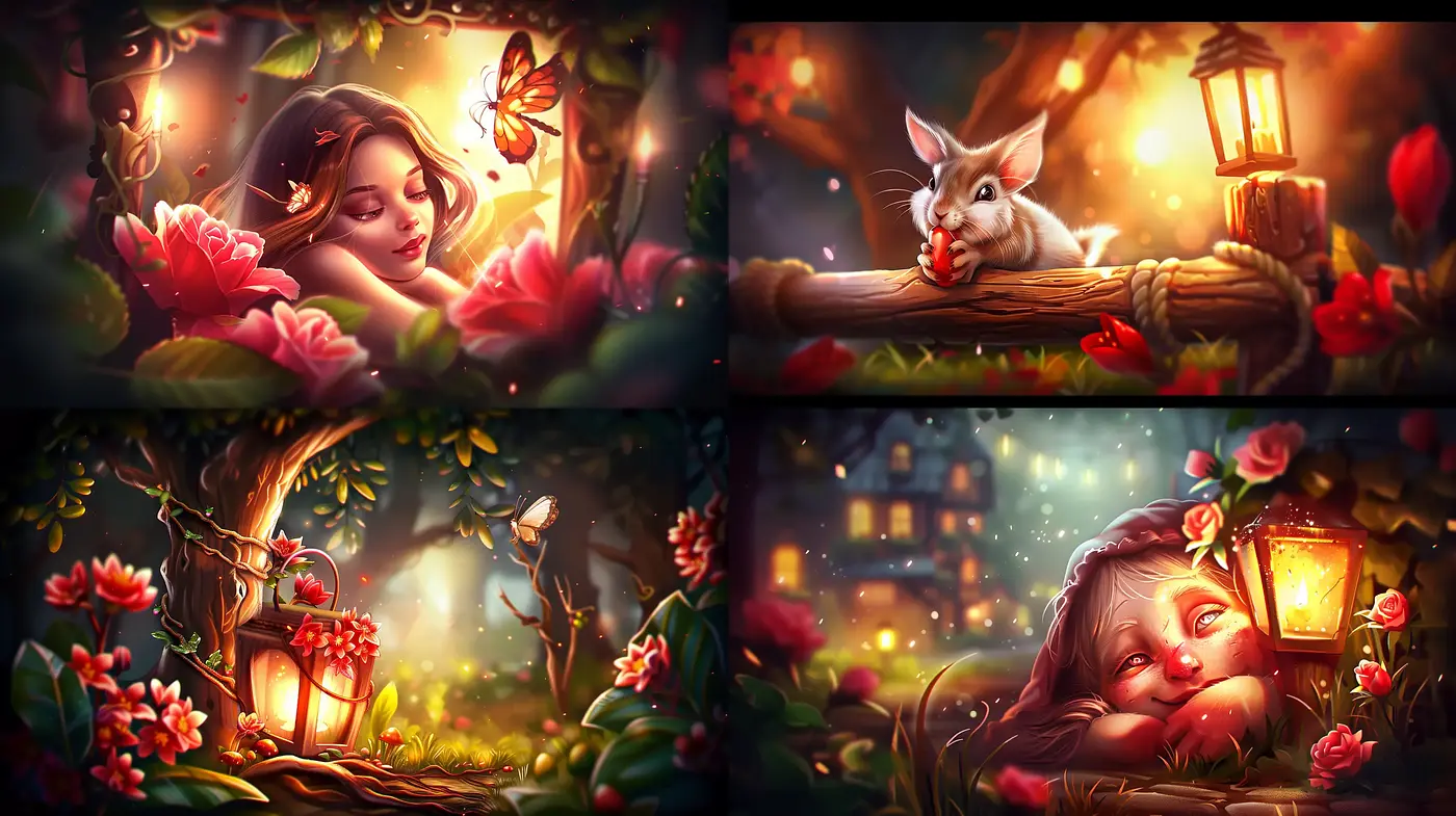 Enchanted Twilight Whimsy: A Fusion of Luminous Charm and Dreamy Narrative - Midjourney sref style