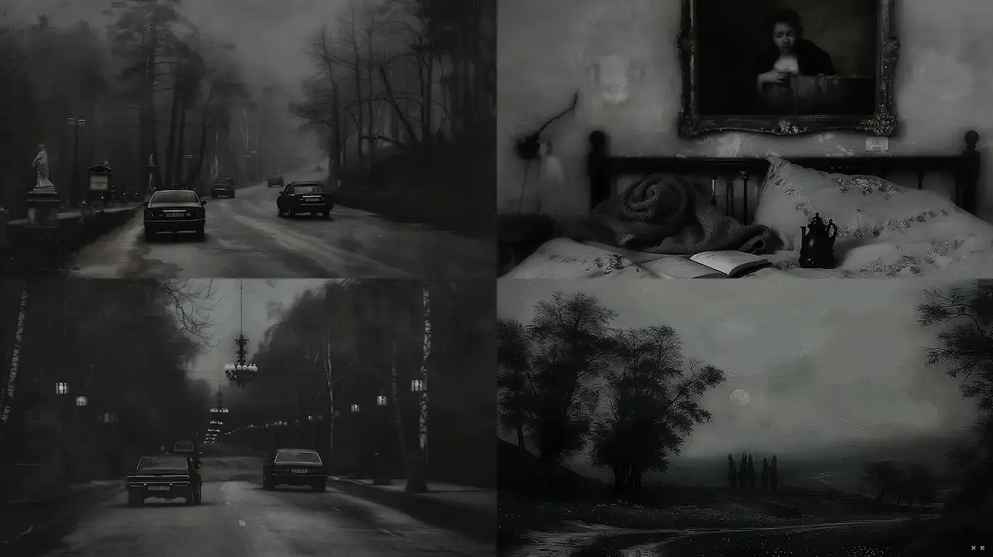 Mysterious and Melancholic Monochrome Scenes - Midjourney sref style