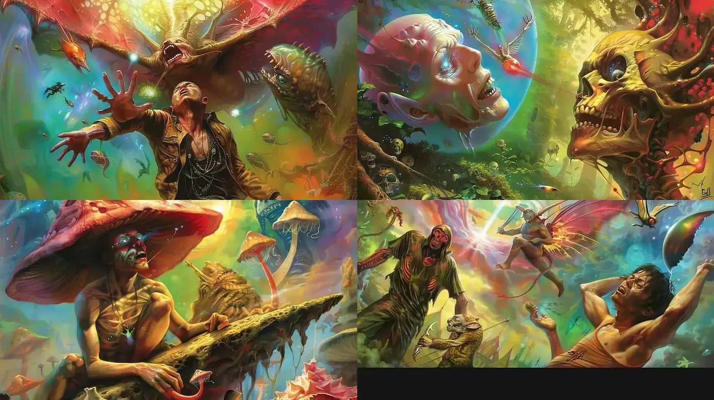 Psychedelic and Surreal Fantasy Art with Vibrant Imagery - Midjourney sref style