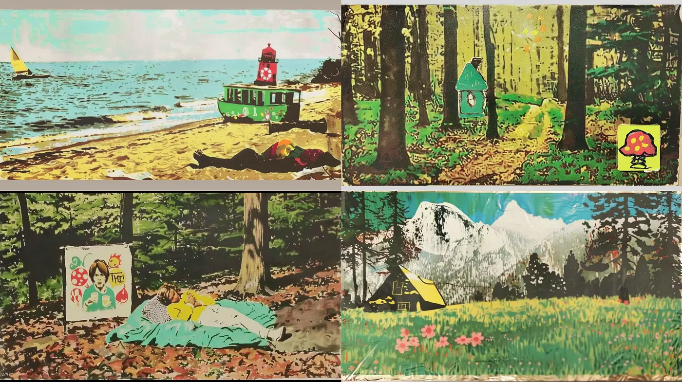Consistently Stylized Nature Scenes with a Retro Artistic Flair - Midjourney sref style