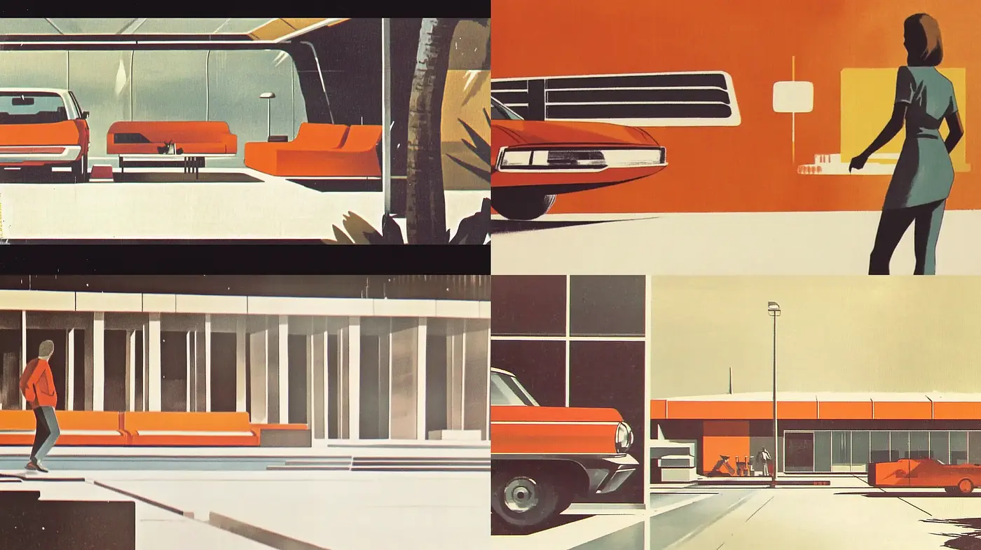 Retrofuturistic Elegance in Warm Hues - Midjourney sref style