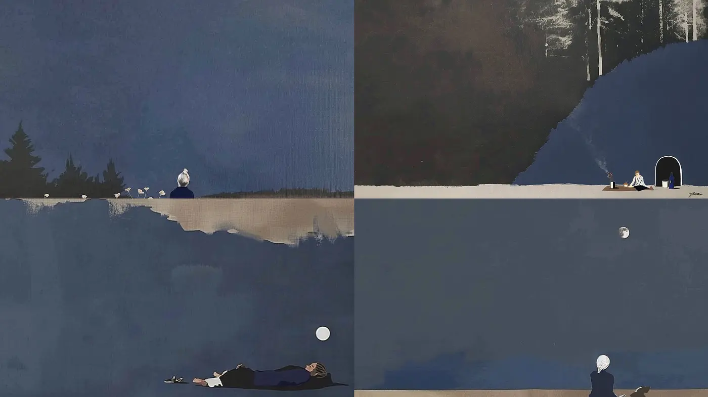 Stark Contrasts and Bistre Hues: A Journey Through Simplified Silhouettes and Monochromatic Landscapes - Midjourney sref style