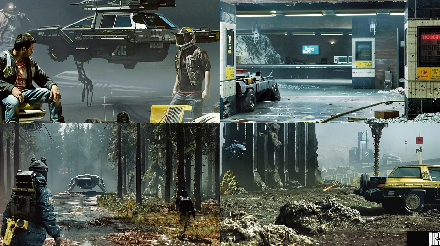 Dystopian Dreamscape: A Cinematic Blend of Grit and Futurism - Midjourney sref style