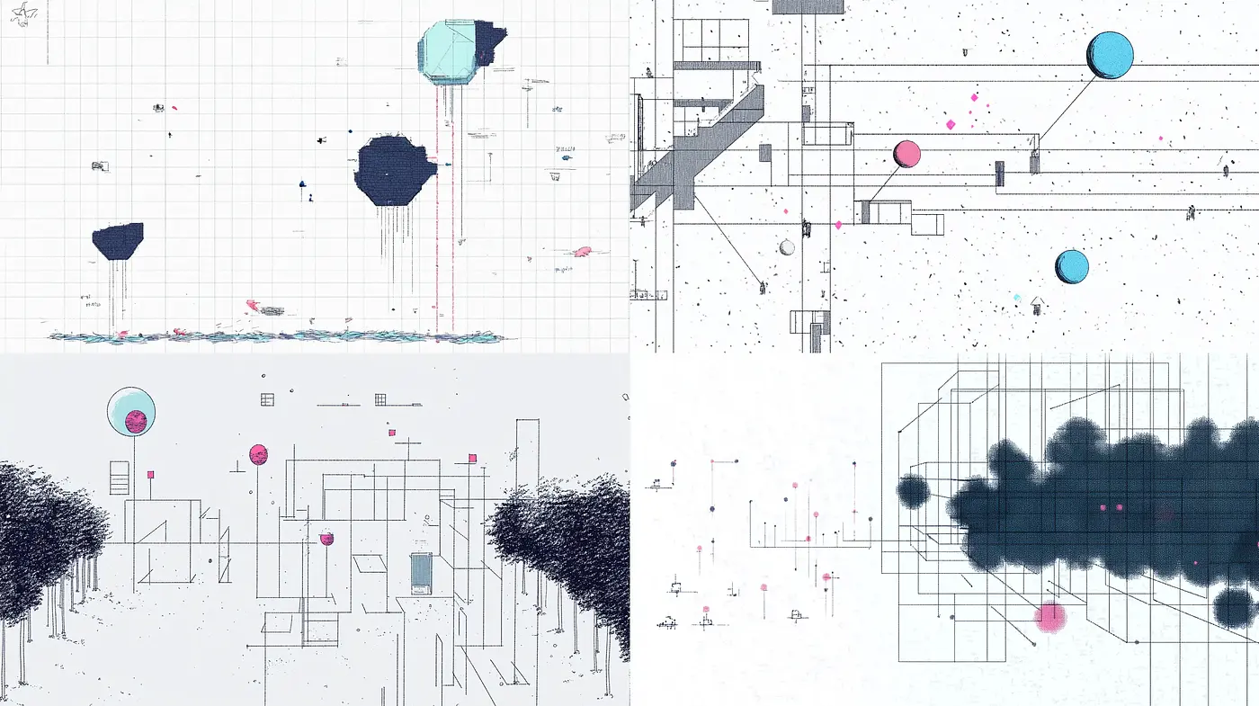 Abstract Architectural Blueprint Aesthetic with Geometric Forms - Midjourney sref style