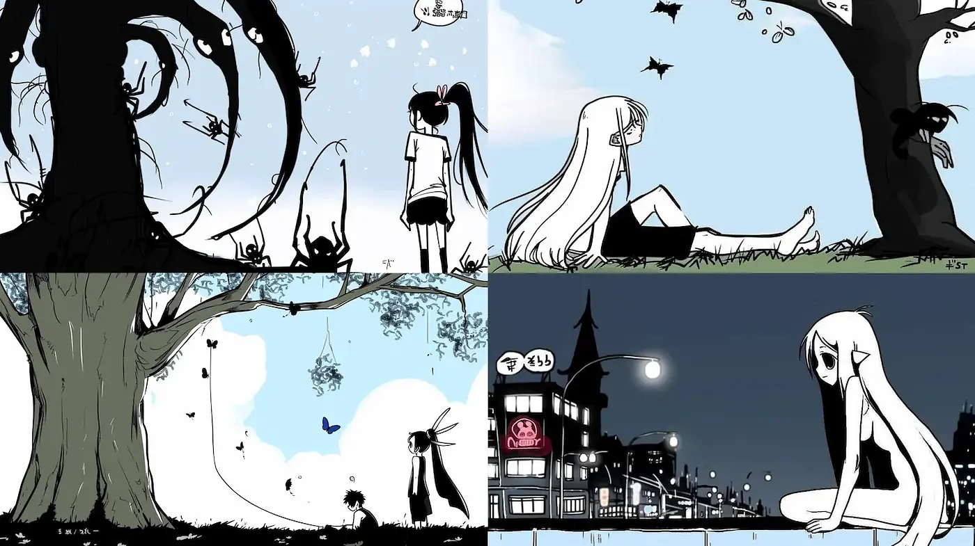 Stylized, Emotional Illustrations with Heavy Contrast and a Touch of Whimsy - Midjourney sref style