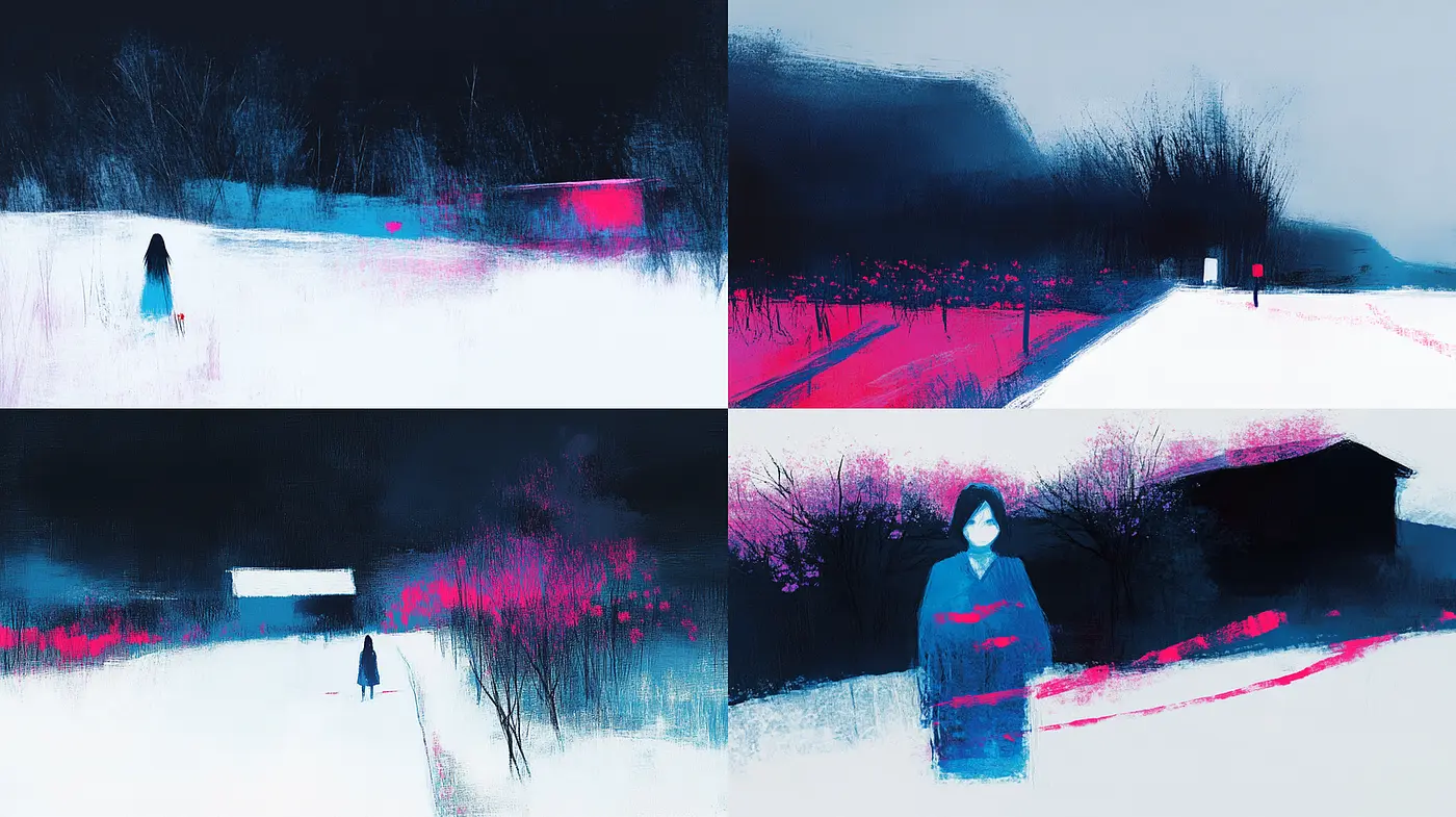 Ethereal landscapes with a haunting yet vibrant aesthetic - Midjourney sref style