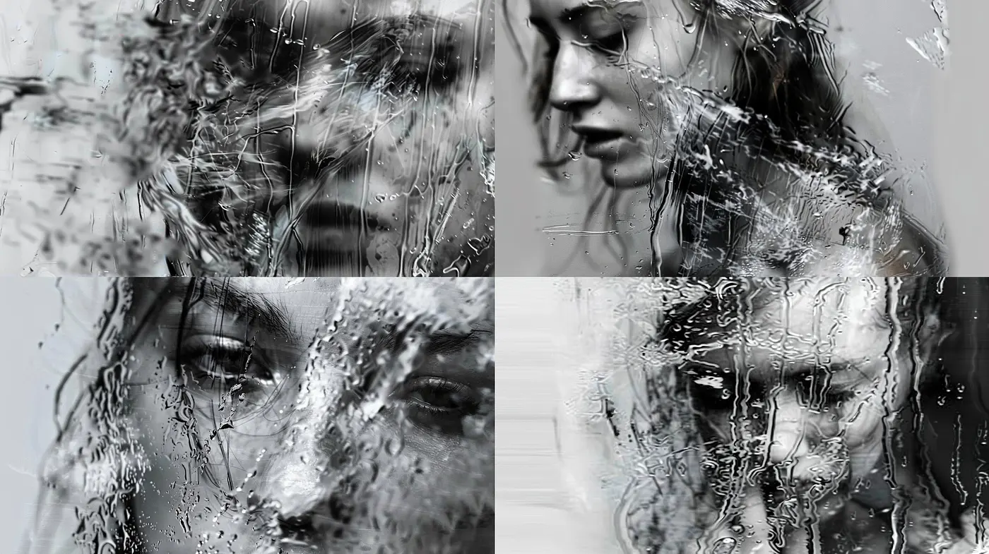 Monochromatic Melancholy: An Exploration of Textured Grayscale Portraits - Midjourney sref style