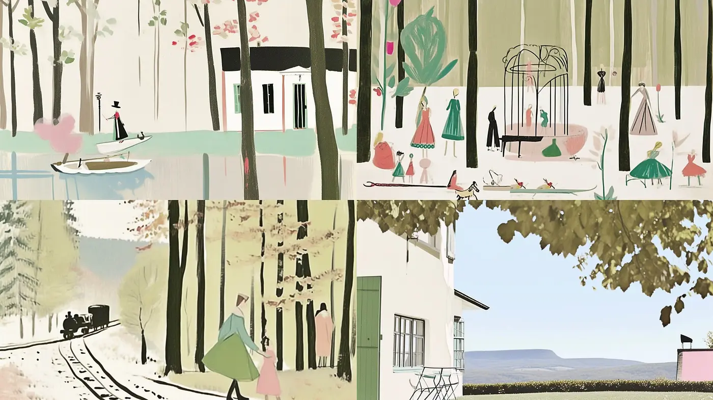Whimsical Pastoral Elegance: A Homage to Nostalgic Serenity in Stylized Illustrations - Midjourney sref style