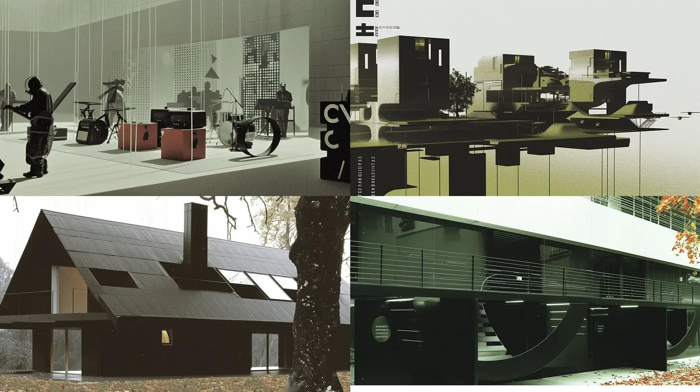 Monochromatic Architectural Dreamscape in Stylized Realism - Midjourney sref style