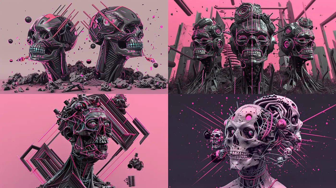 Futuristic Pink Noir: Cybernetic Synthesis in Monochromatic Elegance - Midjourney sref style
