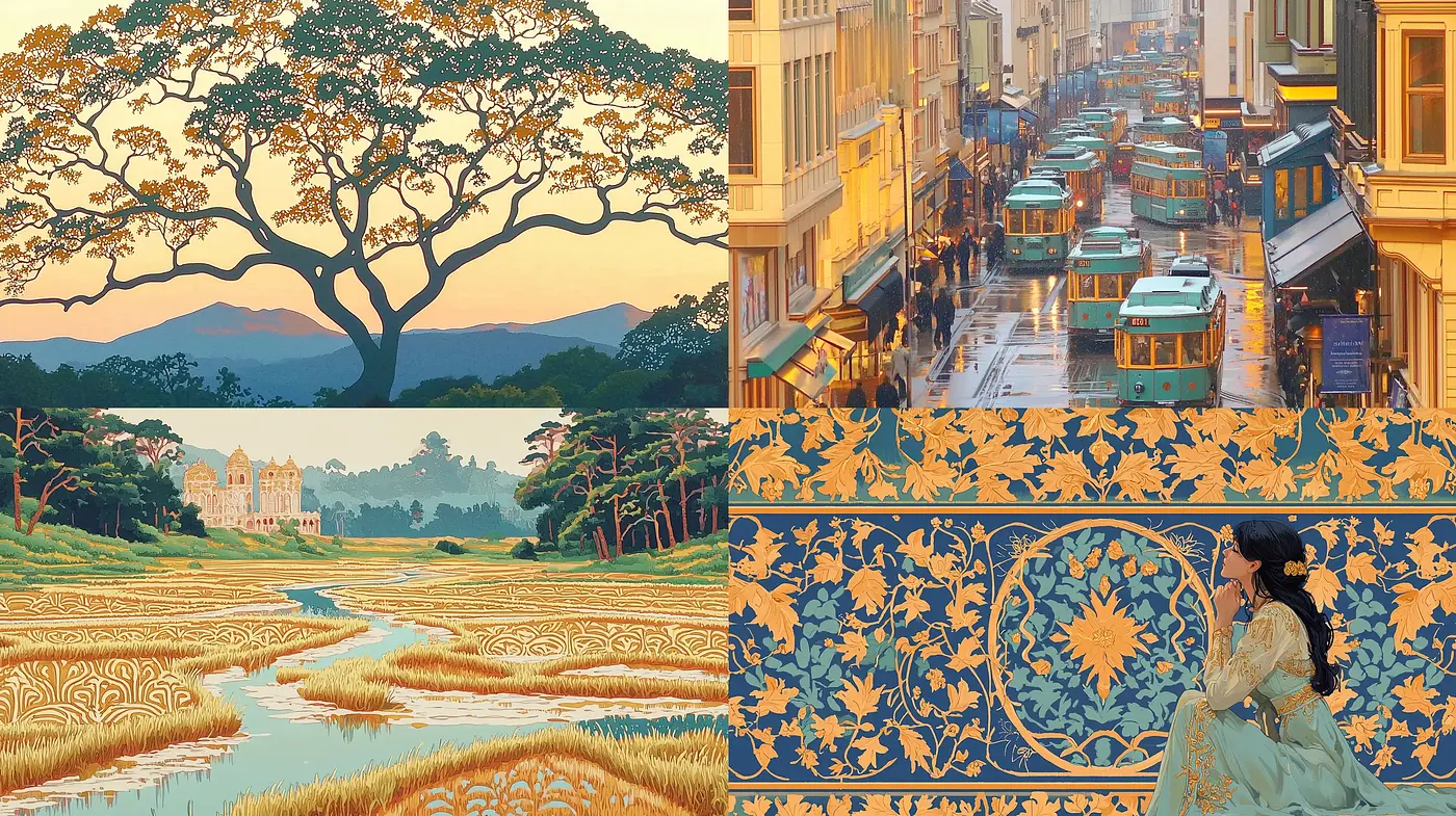 Timeless Twilight Hues in Art Nouveau Elegance - Midjourney sref style