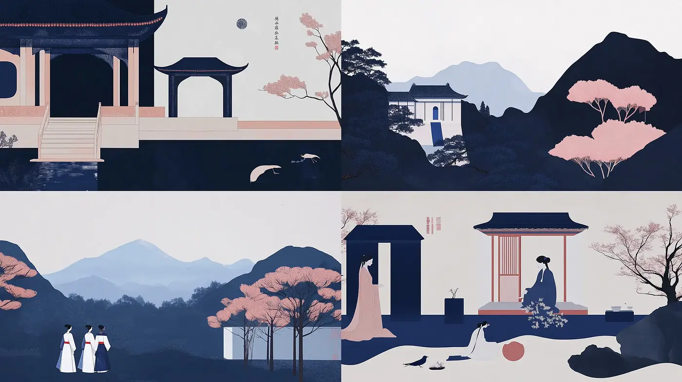 Serene Eastern Vistas: A Tranquil Interpretation of Asian Landscapes - Midjourney sref style