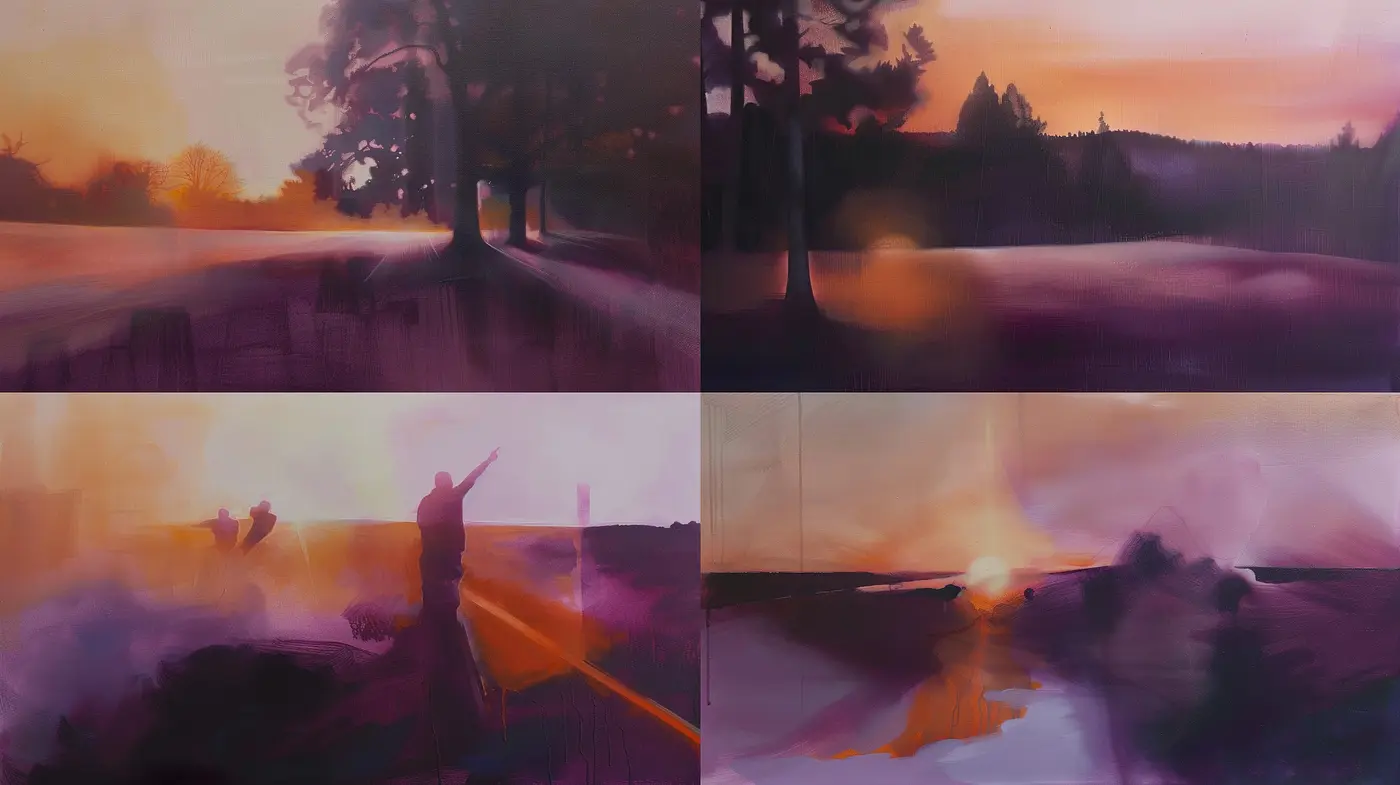 Twilight Hues and Ethereal Brushwork: A Journey Through Dusk's Embrace - Midjourney sref style