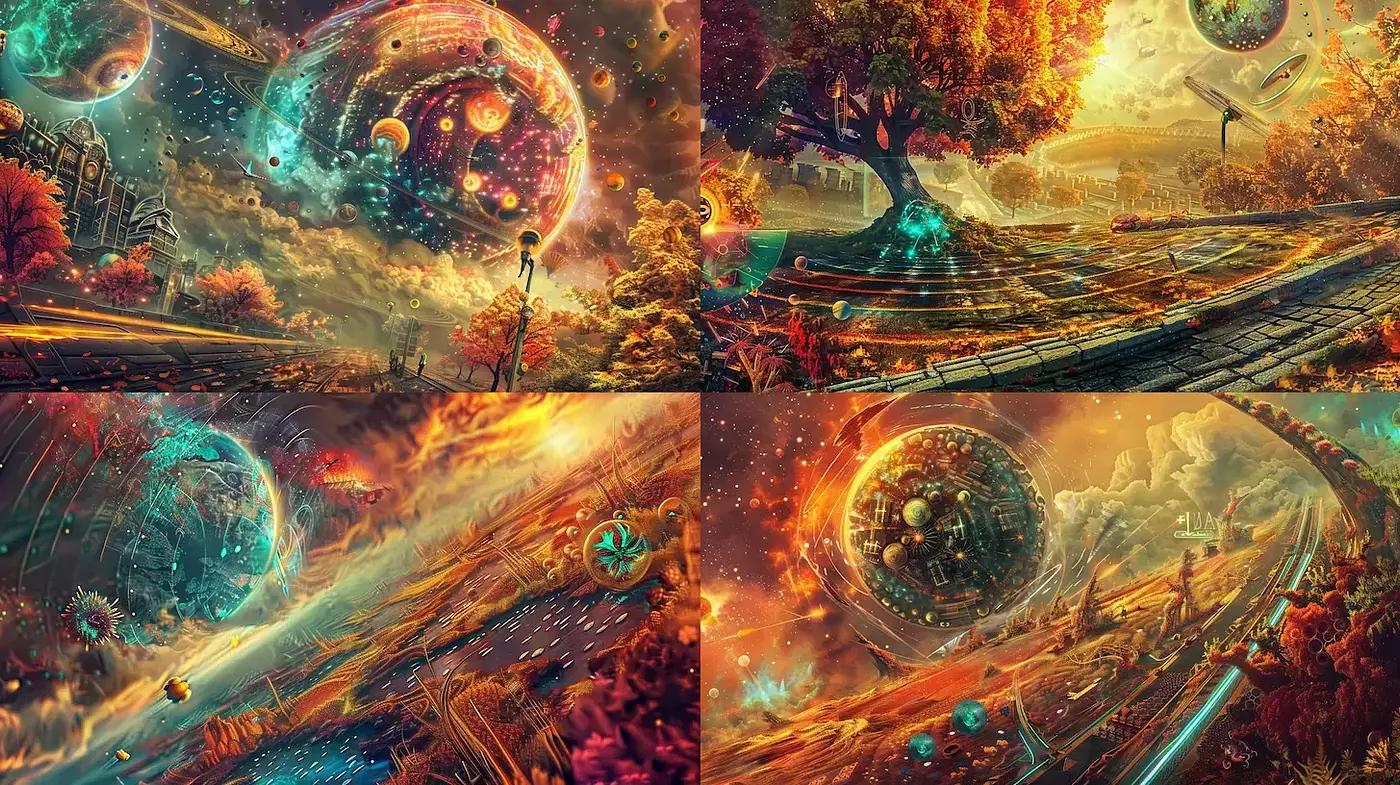 Futuristic Dreamscapes with Surreal Elements and Vivid Colors - Midjourney sref style