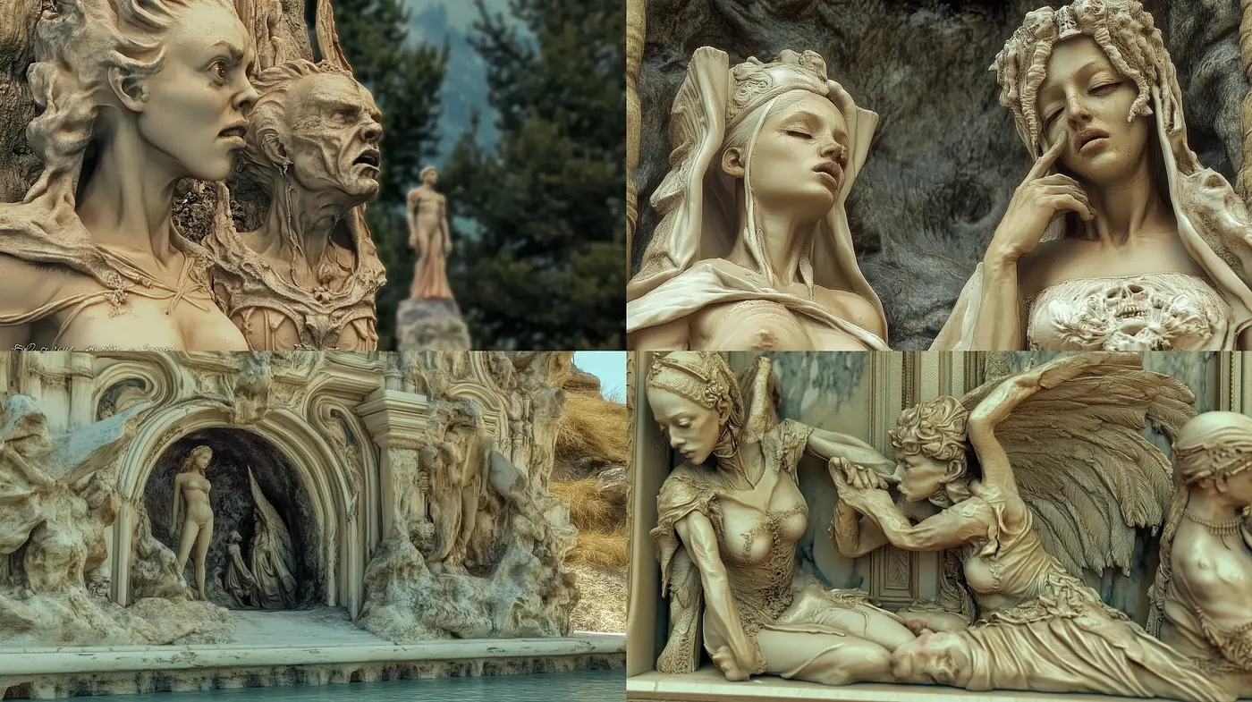 Ethereal Baroque Sculpture Essence in Sepia Tones - Midjourney sref style