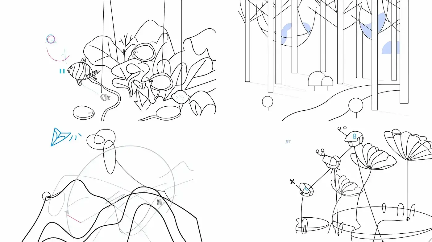Contemporary Line Art with Organic Forms and Nature Themes - Midjourney sref style