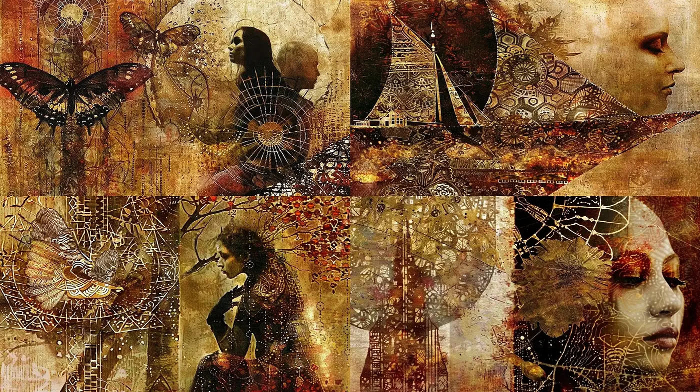 Ethereal Dreamscape Collage with SteamPunk Overtones - Midjourney sref style