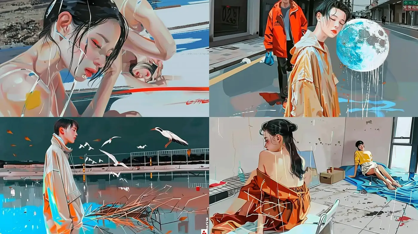 Contemporary Digital Brushwork with a Melancholic Undertone - Midjourney sref style