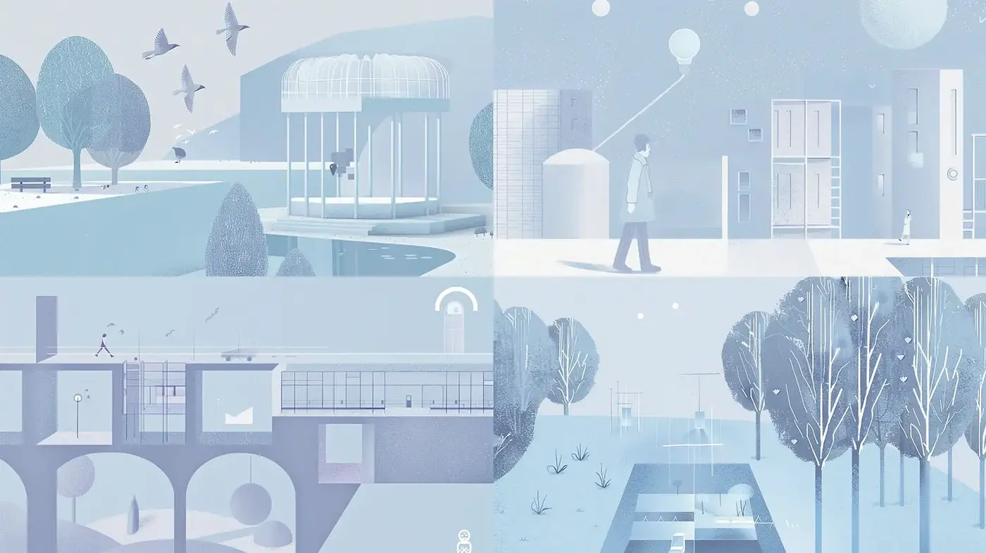 Contemporary Minimalist Scenes with Monochromatic Hues and Serene Vibes - Midjourney sref style