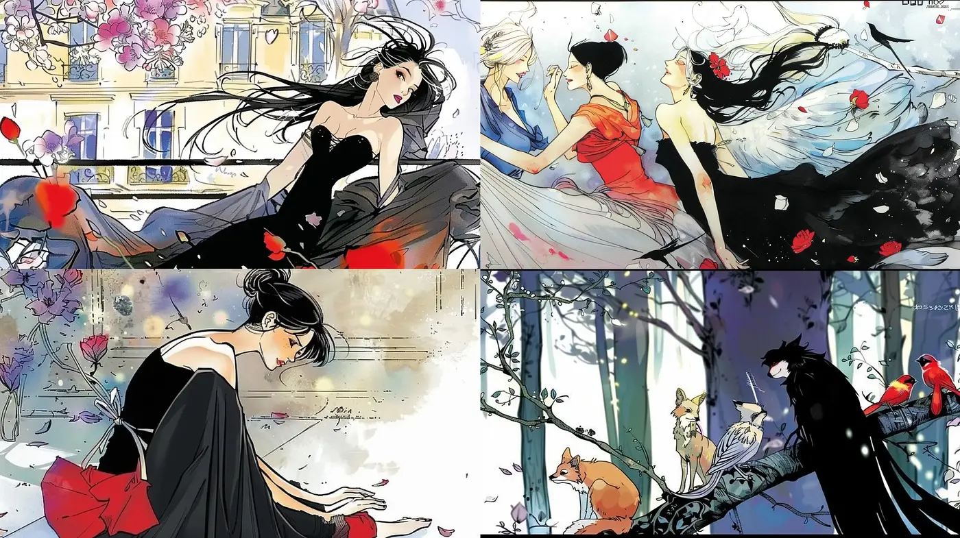 Ethereal Elegance in Strokes: A Homage to Anime and Traditional East Asian Watercolor - Midjourney sref style