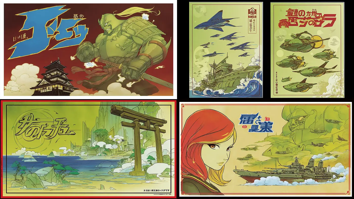 Dynamic Illustrations with Retro Anime influences and Nature Themes - Midjourney sref style
