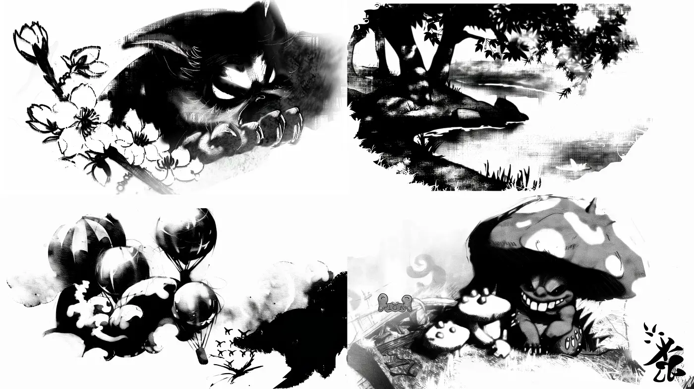Monochromatic Whispers of Ink and Brushwork - Midjourney sref style